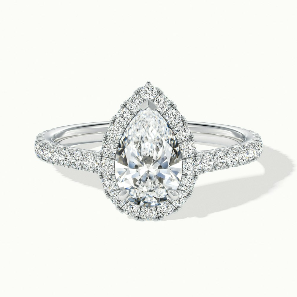 Emie 9 Carat Pear Shaped Halo Moissanite Diamond Ring in 10k White Gold