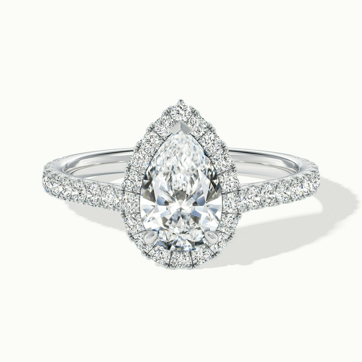 Cindy 1 Carat Pear Shaped Halo Moissanite Diamond Ring in 14k White Gold