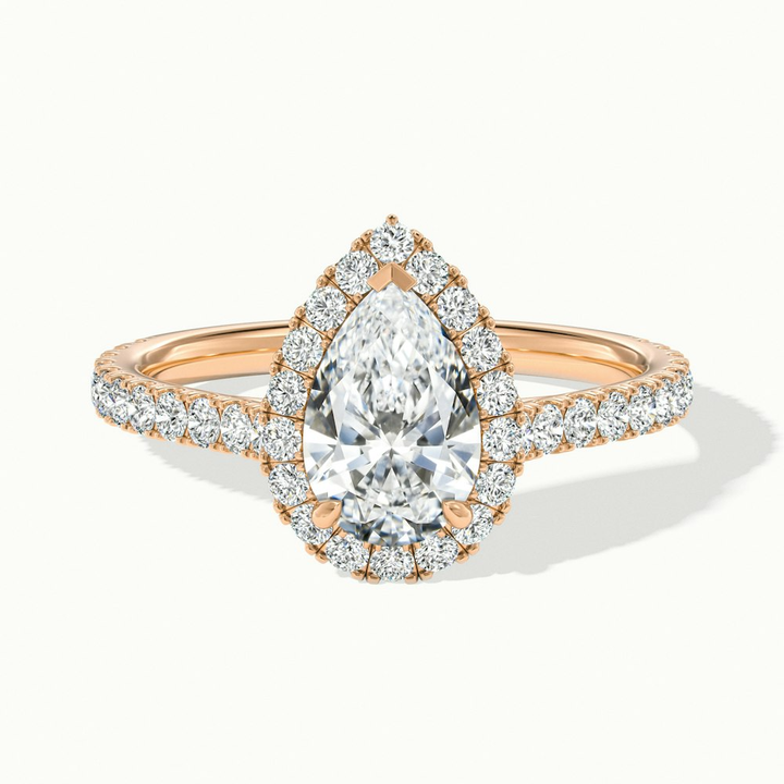 Cindy 5 Carat Pear Shaped Halo Moissanite Diamond Ring in 14k Rose Gold