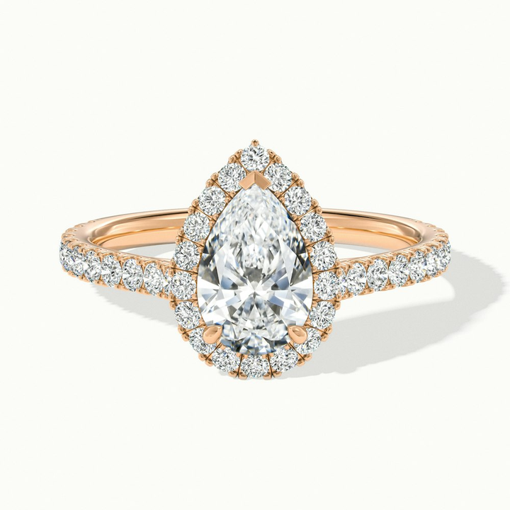 Cindy 1 Carat Pear Shaped Halo Moissanite Diamond Ring in 10k Rose Gold