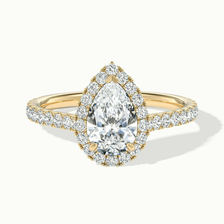 Cindy 5 Carat Pear Shaped Halo Moissanite Diamond Ring in 10k Yellow Gold