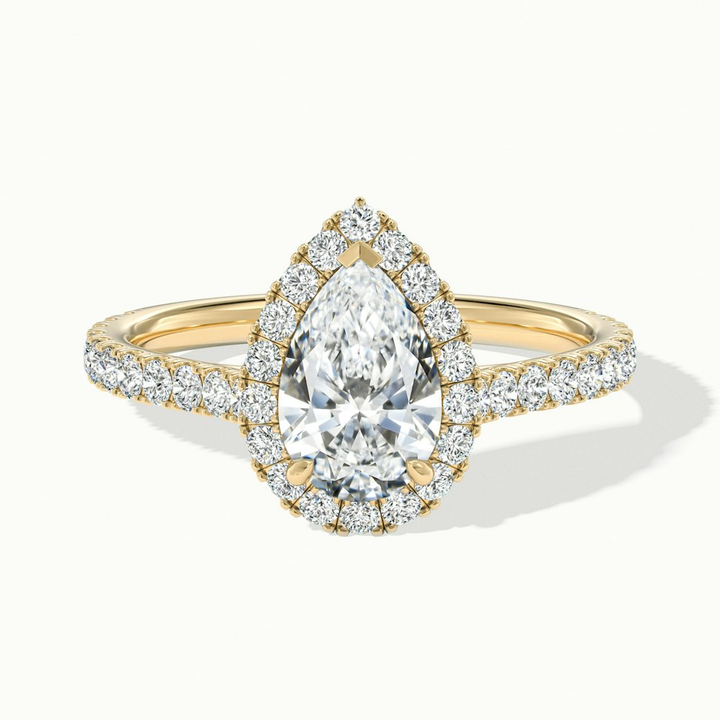 Cindy 1 Carat Pear Shaped Halo Moissanite Diamond Ring in 10k Yellow Gold