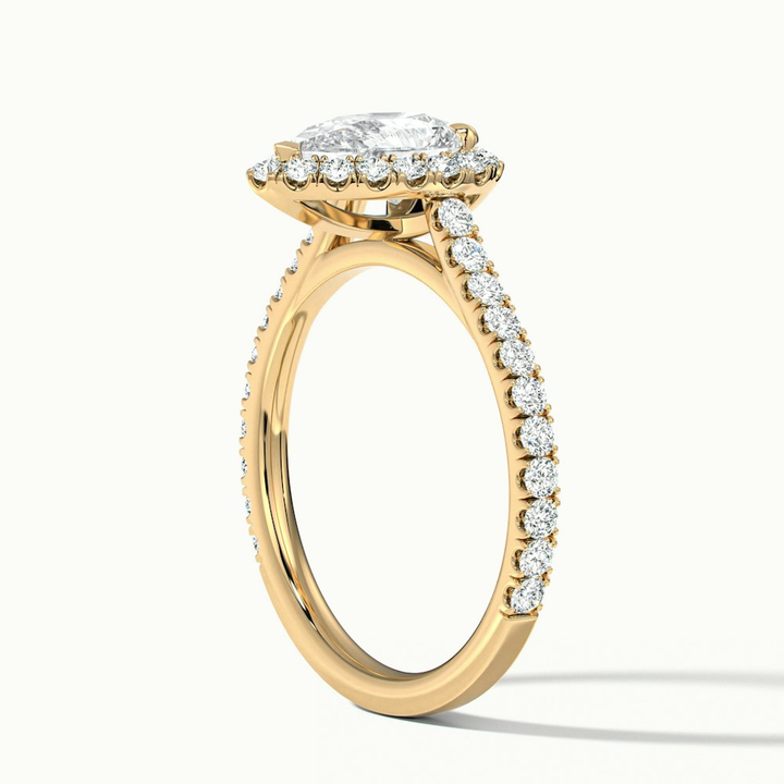 Cindy 4.5 Carat Pear Shaped Halo Moissanite Diamond Ring in 14k Yellow Gold