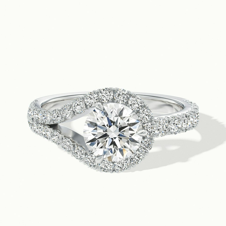 Betti 2 Carat Round Halo Scallop Lab Grown Engagement Ring in 10k White Gold