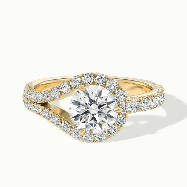 Betti 4 Carat Round Halo Scallop Lab Grown Engagement Ring in 10k Yellow Gold