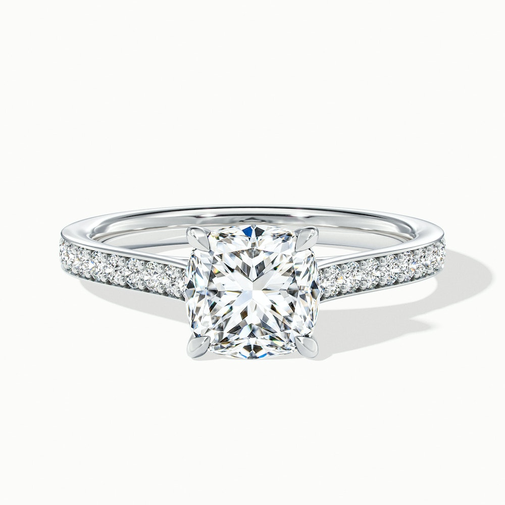 Eva 2.5 Carat Cushion Cut Solitaire Pave Moissanite Diamond Ring in Platinum