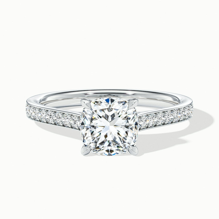 Eva 2 Carat Cushion Cut Solitaire Pave Lab Grown Engagement Ring in 10k White Gold