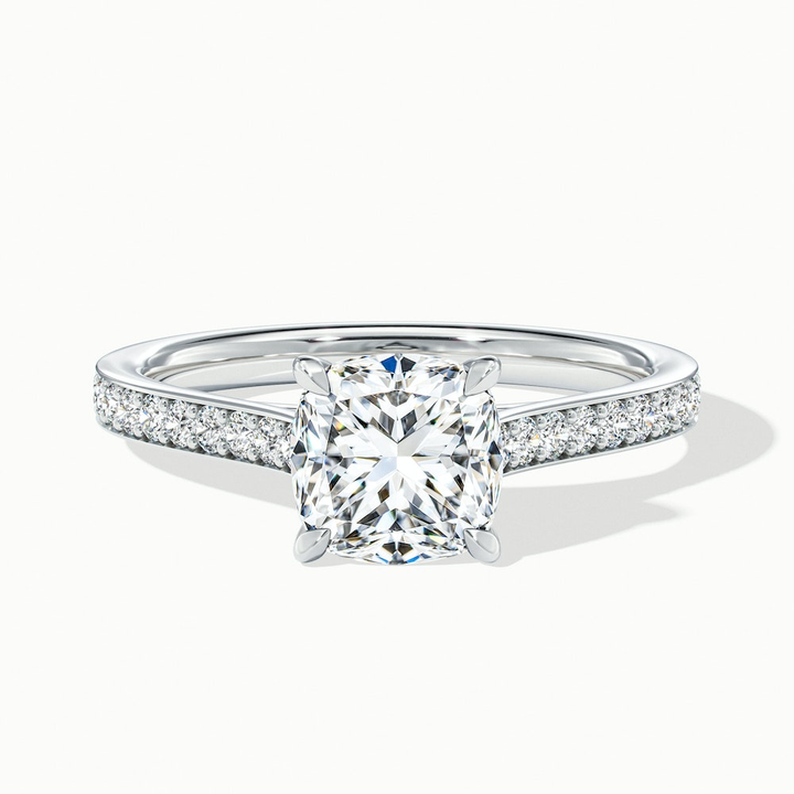 Eva 5 Carat Cushion Cut Solitaire Pave Lab Grown Engagement Ring in 14k White Gold