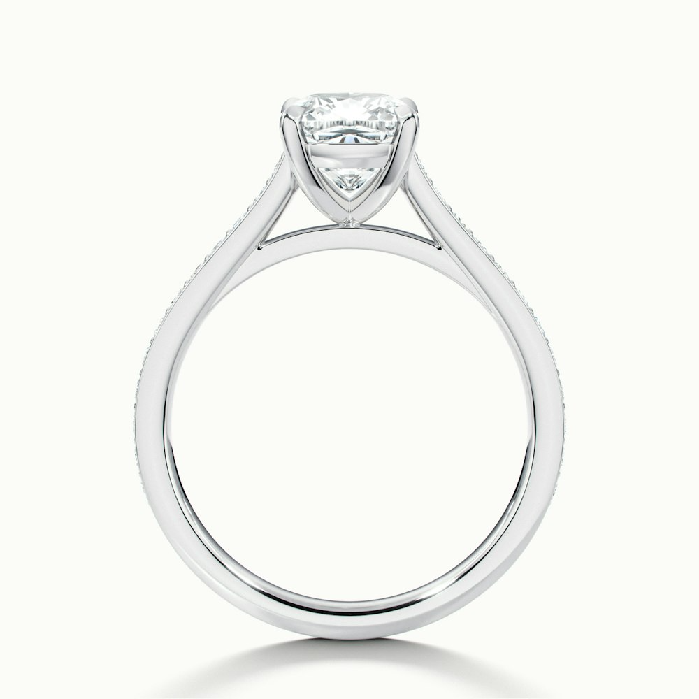 Eva 5 Carat Cushion Cut Solitaire Pave Moissanite Diamond Ring in 14k White Gold