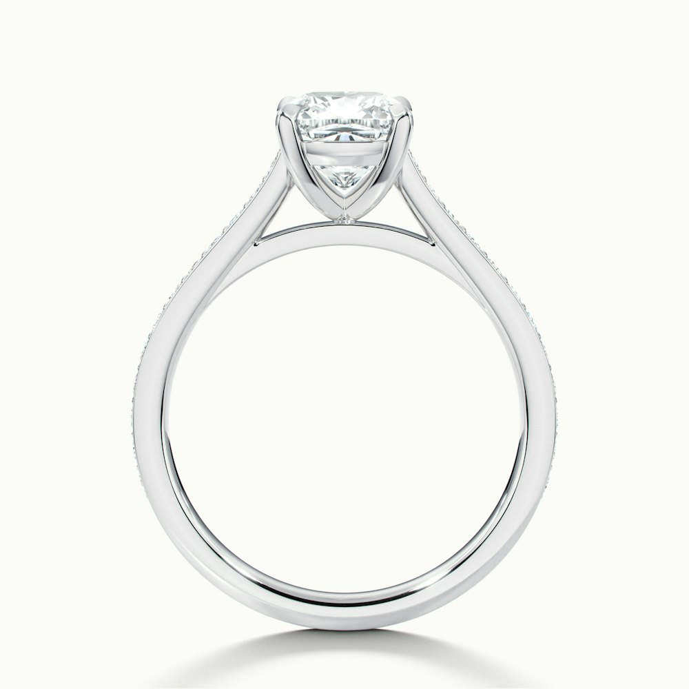 Eva 3 Carat Cushion Cut Solitaire Pave Moissanite Diamond Ring in 10k White Gold