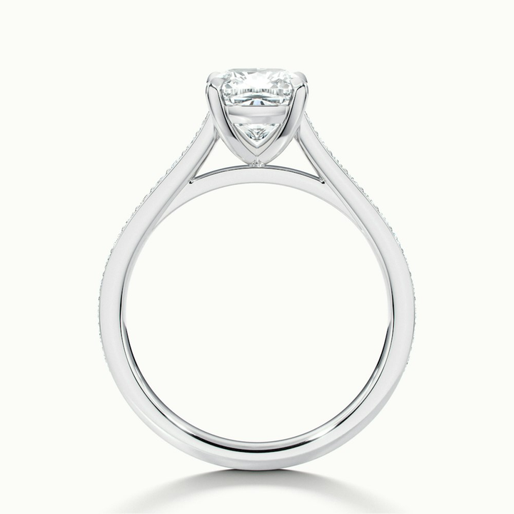 Eva 2 Carat Cushion Cut Solitaire Pave Moissanite Diamond Ring in 18k White Gold