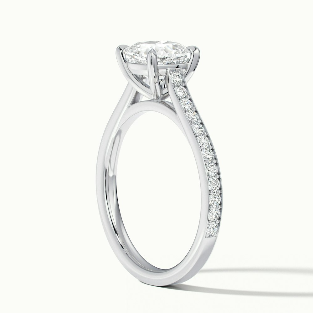 Eva 1 Carat Cushion Cut Solitaire Pave Lab Grown Engagement Ring in 18k White Gold