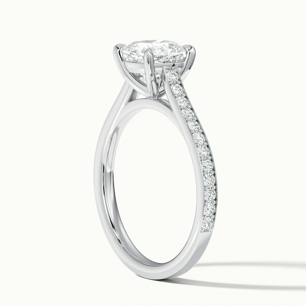 Eva 5 Carat Cushion Cut Solitaire Pave Lab Grown Engagement Ring in 14k White Gold