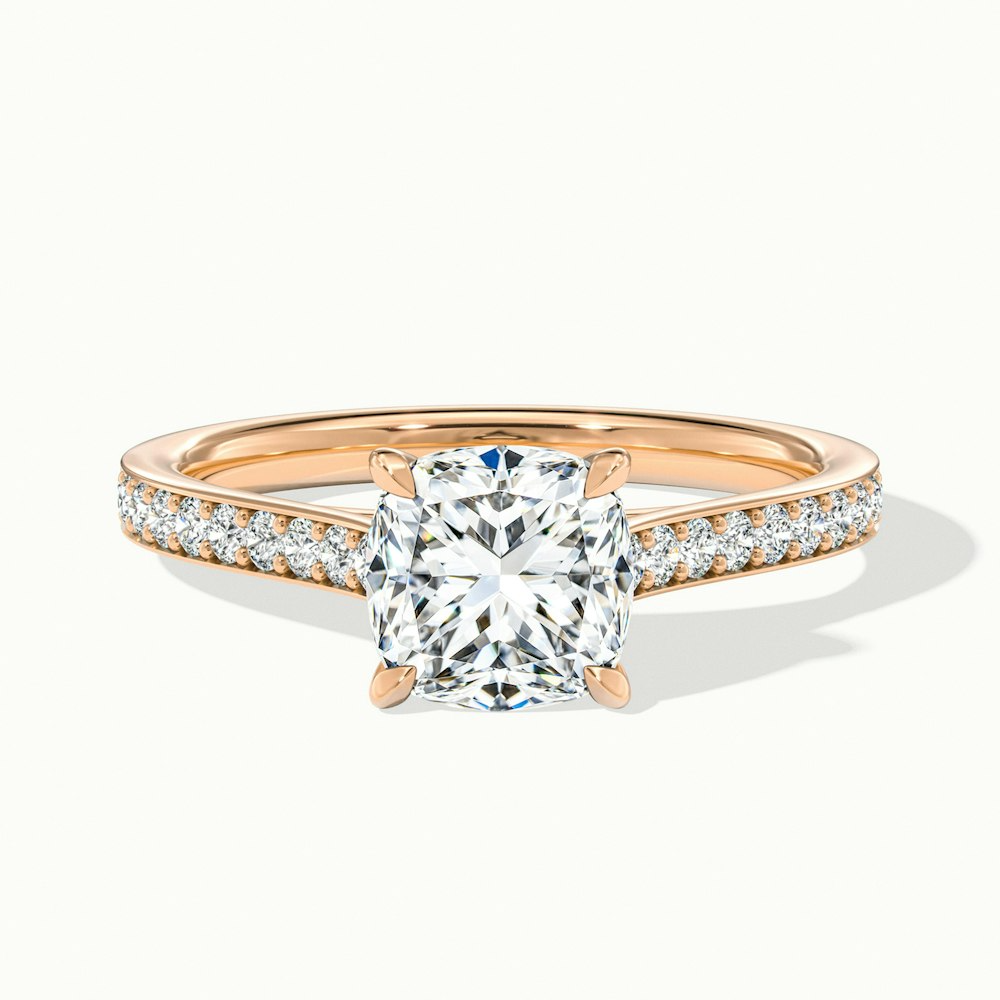 Eva 5.5 Carat Cushion Cut Solitaire Pave Moissanite Diamond Ring in 18k Rose Gold