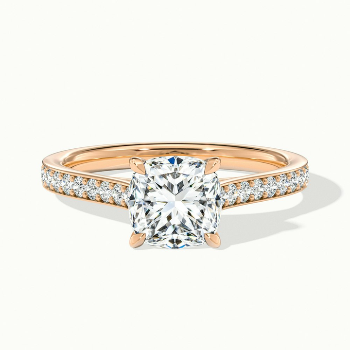 Eva 2.5 Carat Cushion Cut Solitaire Pave Lab Grown Engagement Ring in 10k Rose Gold