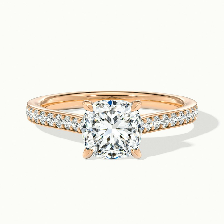 Eva 1 Carat Cushion Cut Solitaire Pave Moissanite Diamond Ring in 10k Rose Gold
