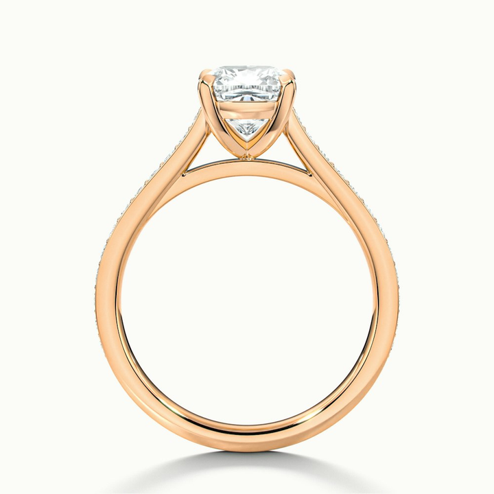 Eva 1 Carat Cushion Cut Solitaire Pave Lab Grown Engagement Ring in 18k Rose Gold