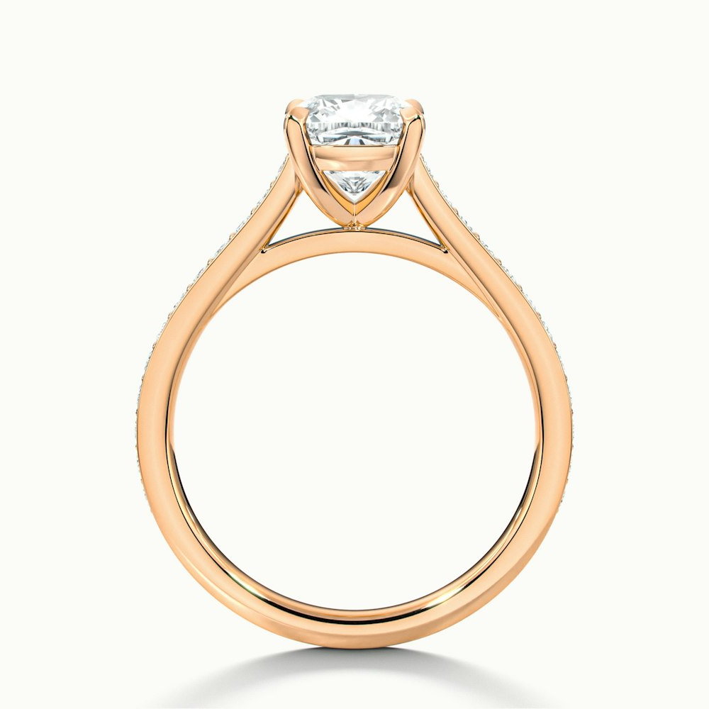 Eva 4 Carat Cushion Cut Solitaire Pave Moissanite Diamond Ring in 14k Rose Gold