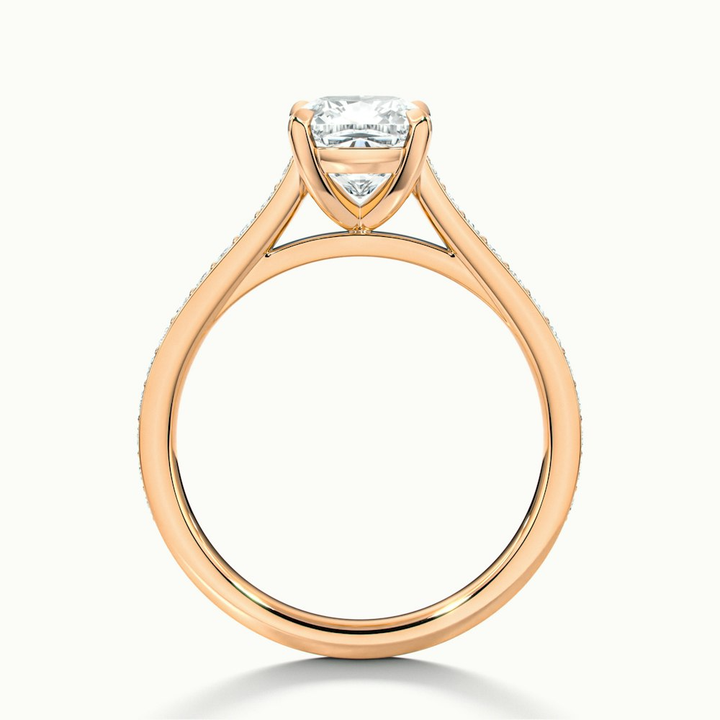 Eva 4 Carat Cushion Cut Solitaire Pave Moissanite Diamond Ring in 14k Rose Gold