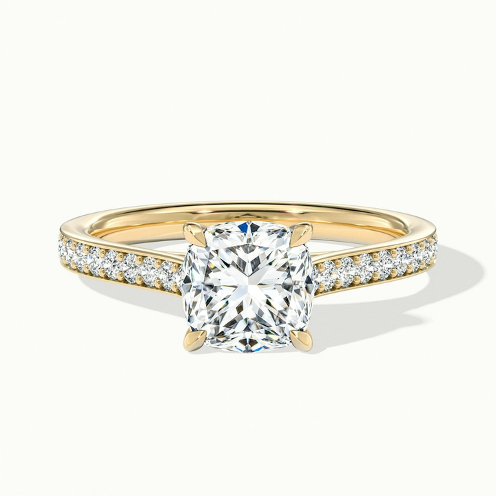 Eva 1.5 Carat Cushion Cut Solitaire Pave Lab Grown Engagement Ring in 10k Yellow Gold