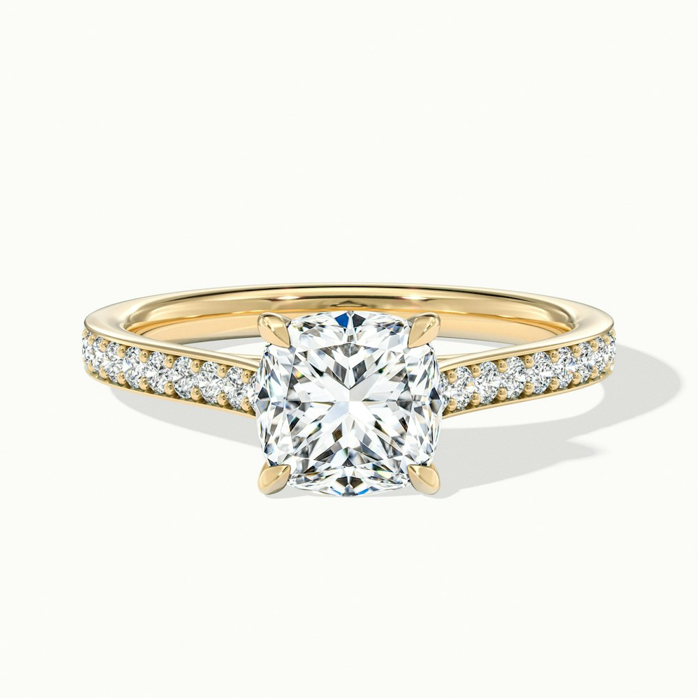 Eva 5.5 Carat Cushion Cut Solitaire Pave Moissanite Diamond Ring in 18k Yellow Gold