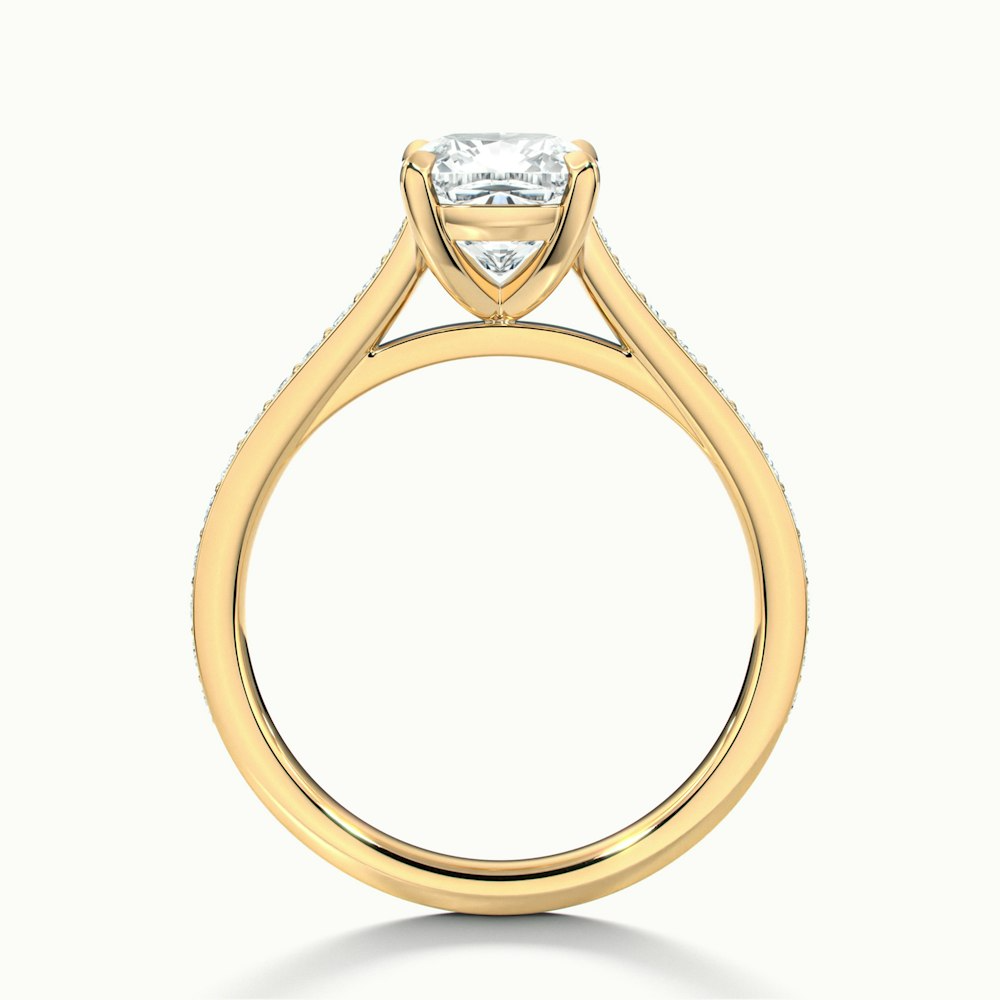 Eva 4 Carat Cushion Cut Solitaire Pave Moissanite Diamond Ring in 10k Yellow Gold