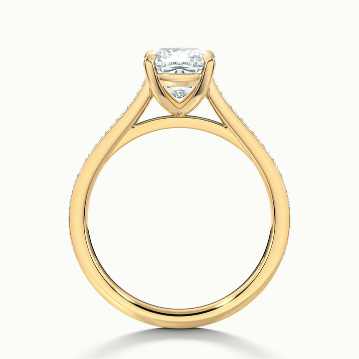 Eva 4 Carat Cushion Cut Solitaire Pave Moissanite Diamond Ring in 10k Yellow Gold