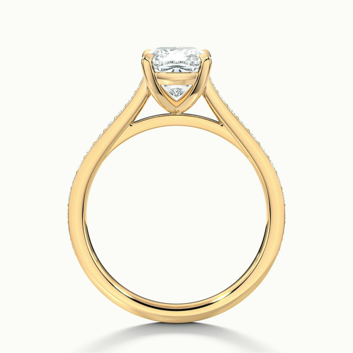 Eva 2 Carat Cushion Cut Solitaire Pave Lab Grown Engagement Ring in 10k Yellow Gold