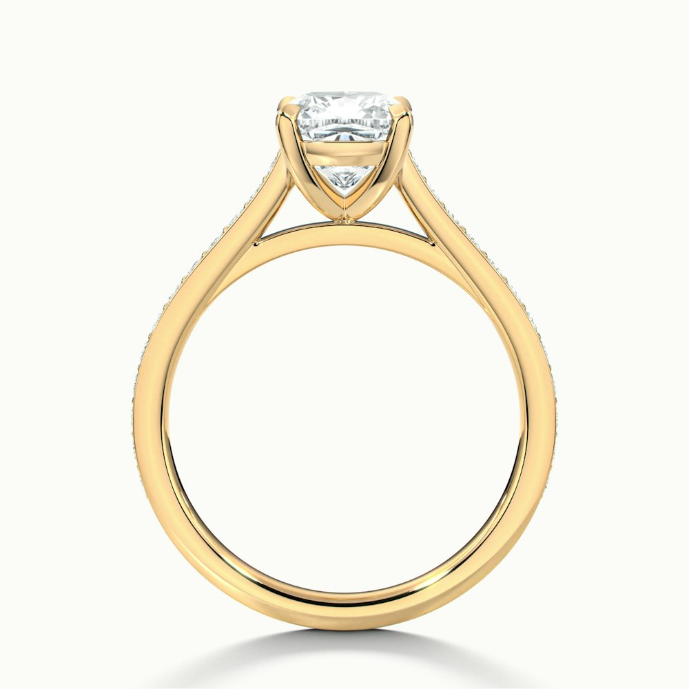 Eva 1.5 Carat Cushion Cut Solitaire Pave Moissanite Diamond Ring in 10k Yellow Gold