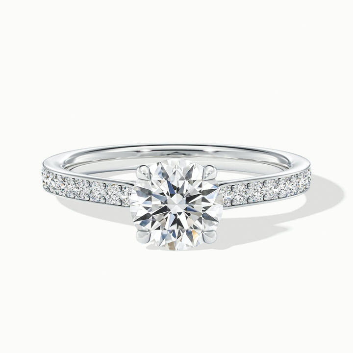 Betti 1.5 Carat Round Solitaire Pave Moissanite Diamond Ring in 10k White Gold