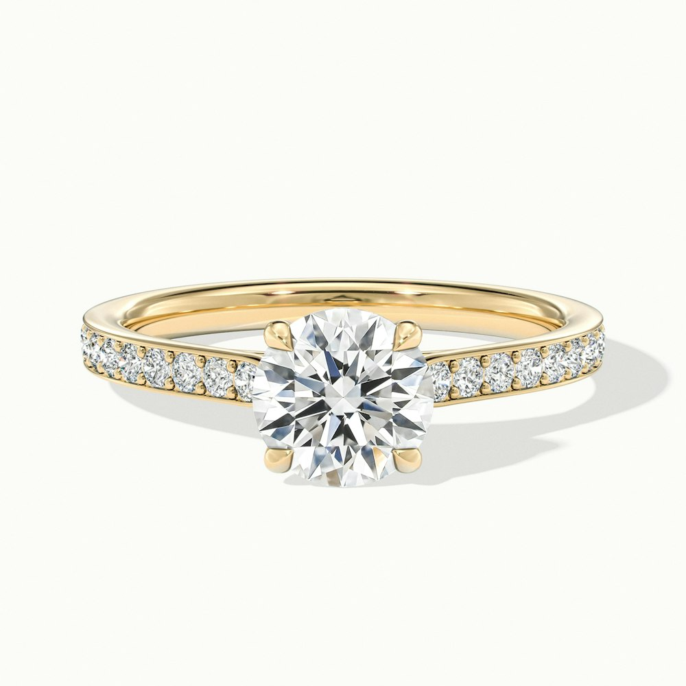 Callie 3 Carat Round Solitaire Pave Lab Grown Engagement Ring in 14k Yellow Gold