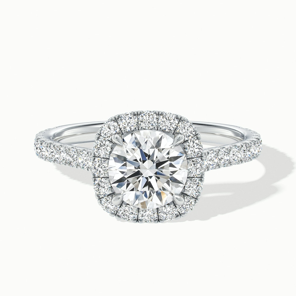 Anika 5 Carat Round Halo Pave Moissanite Diamond Ring in 14k White Gold