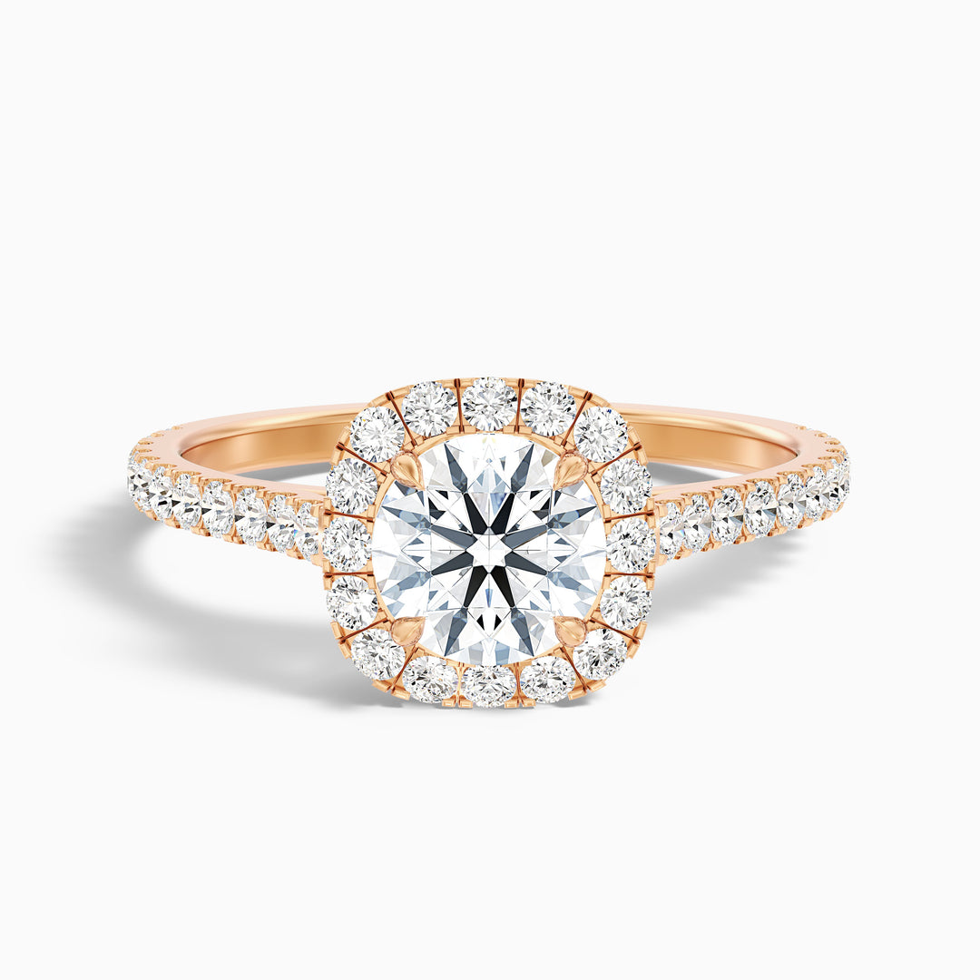 Nia 3 Carat Round Halo Pave Lab Grown Engagement Ring in 18k Rose Gold - Front View