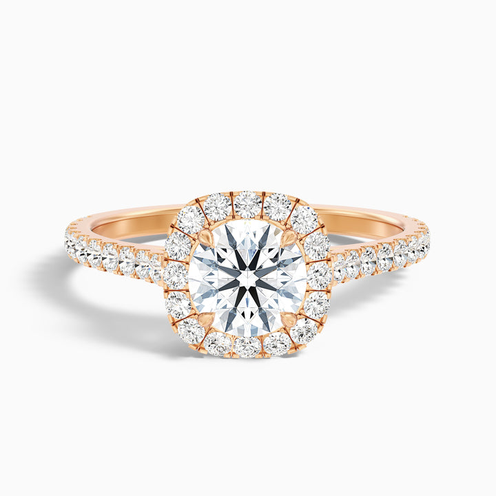 Nia 2.5 Carat Round Halo Pave Lab Grown Engagement Ring in 10k Rose Gold - Front View