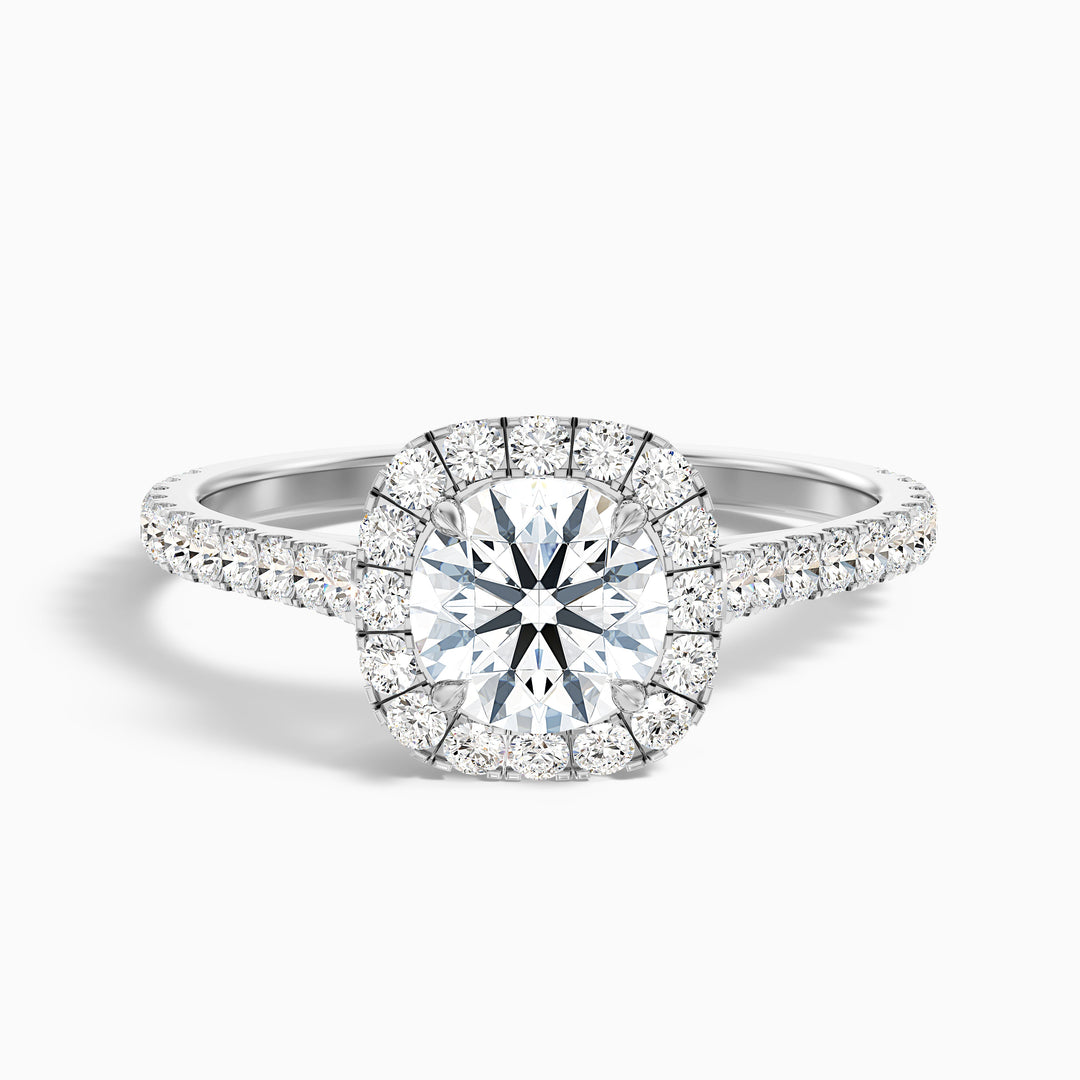 Nia 5 Carat Round Halo Pave Lab Grown Engagement Ring in 18k White Gold - Front View