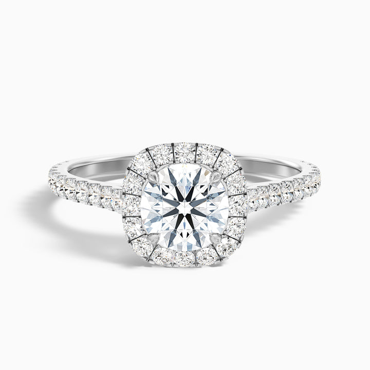 Nia 4 Carat Round Halo Pave Lab Grown Engagement Ring in 14k White Gold - Front View