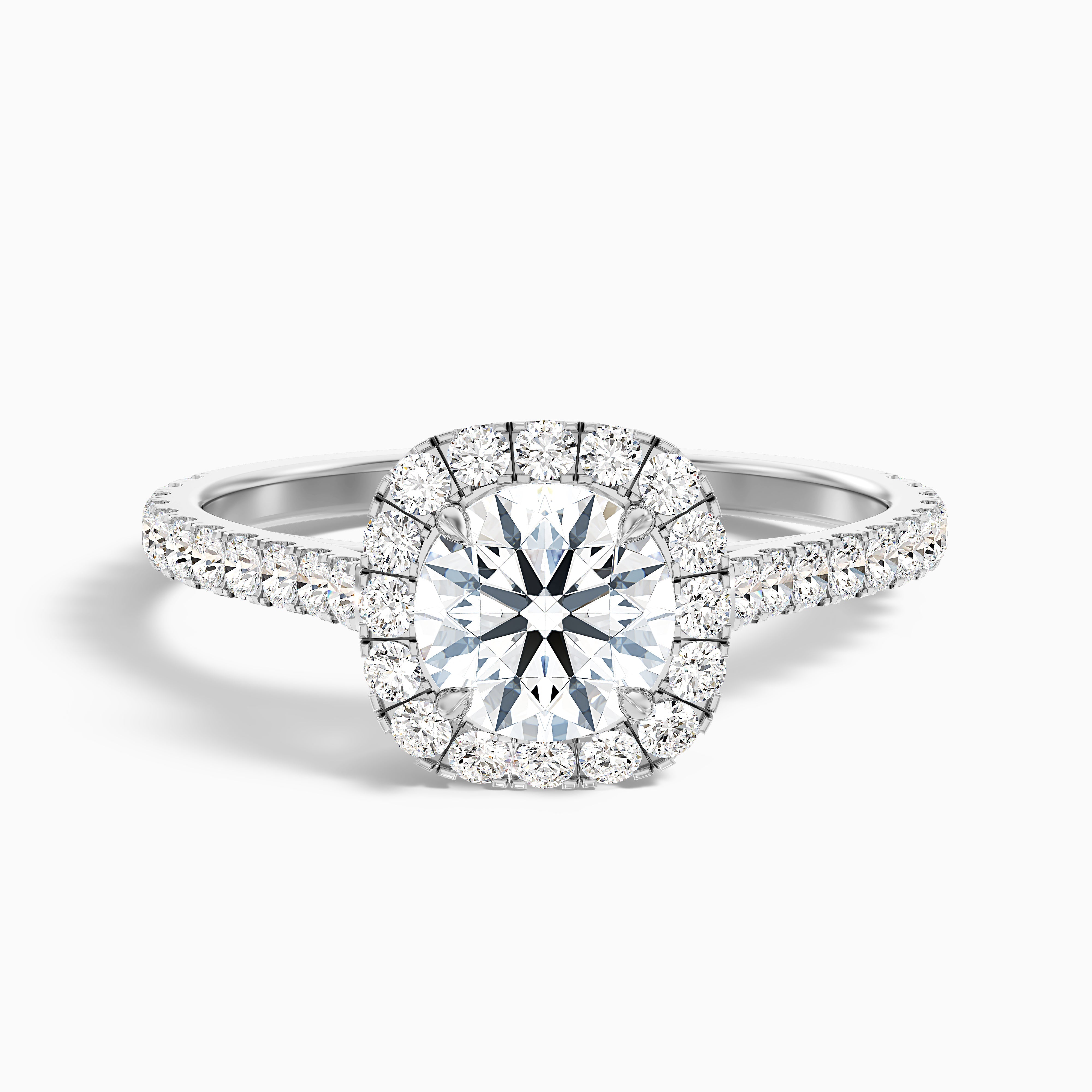 Anika 2 Carat Round Halo Pave Moissanite Diamond Ring in 10k White Gold