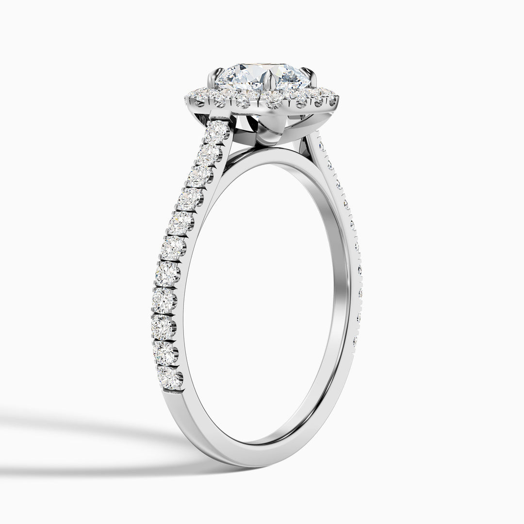 Nia 1 Carat Round Halo Pave Lab Grown Engagement Ring in 18k White Gold - Detail View