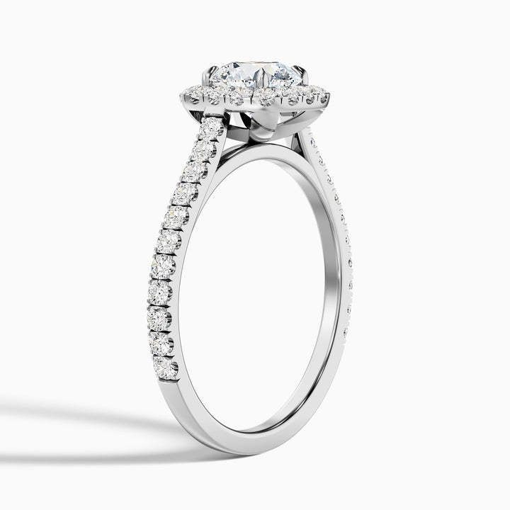 Nia 5 Carat Round Halo Pave Lab Grown Engagement Ring in 18k White Gold - Detail View