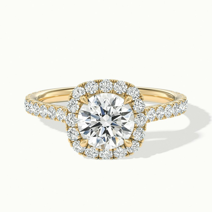 Anika 2 Carat Round Halo Pave Moissanite Diamond Ring in 18k Yellow Gold