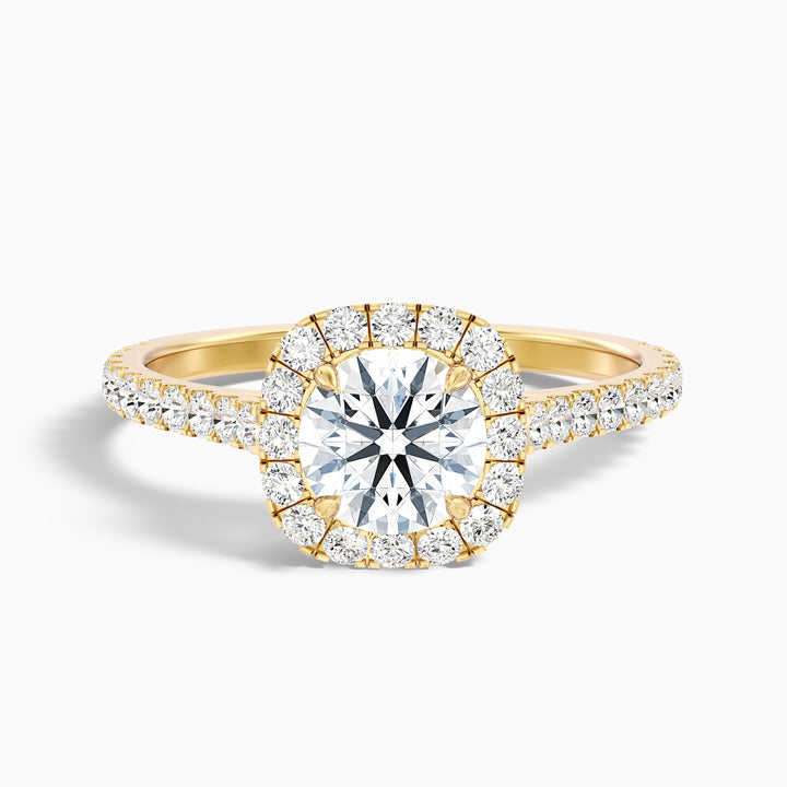 Nia 4.5 Carat Round Halo Pave Lab Grown Engagement Ring in 10k Yellow Gold - Front View