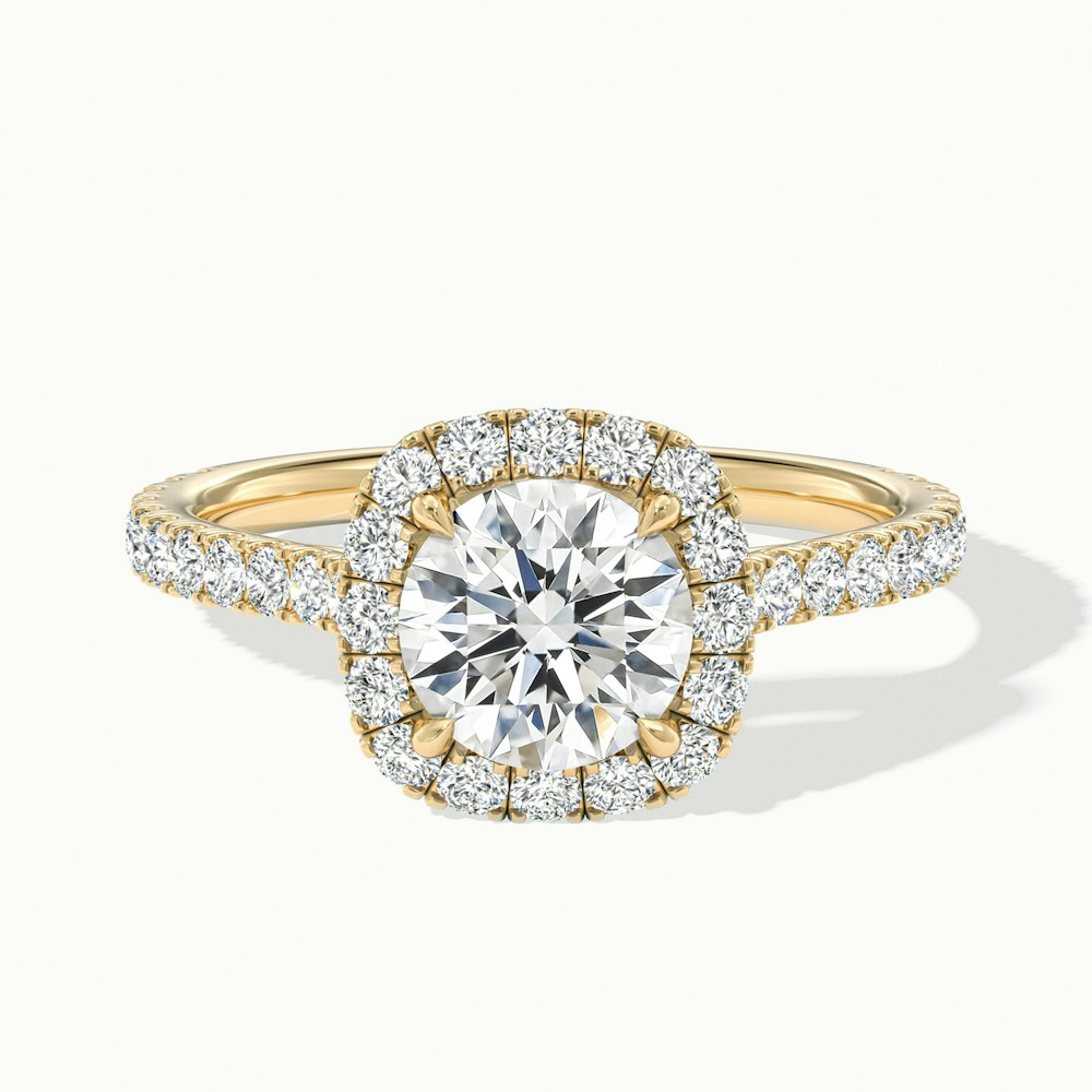 Shea 10 Carat Round Halo Pave Moissanite Diamond Ring in 18k Yellow Gold