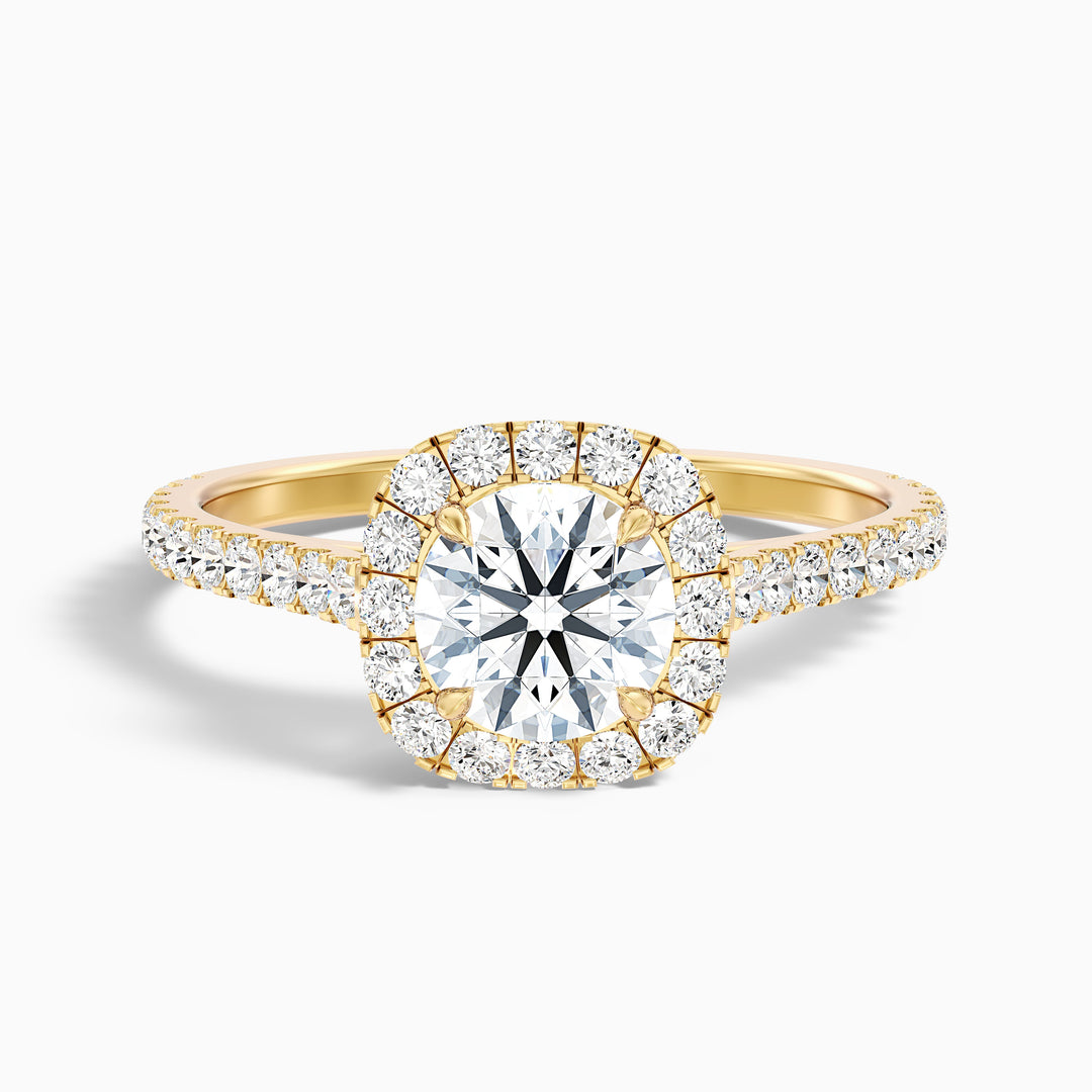 Nia 1 Carat Round Halo Pave Lab Grown Engagement Ring in 10k Rose Gold - Front View