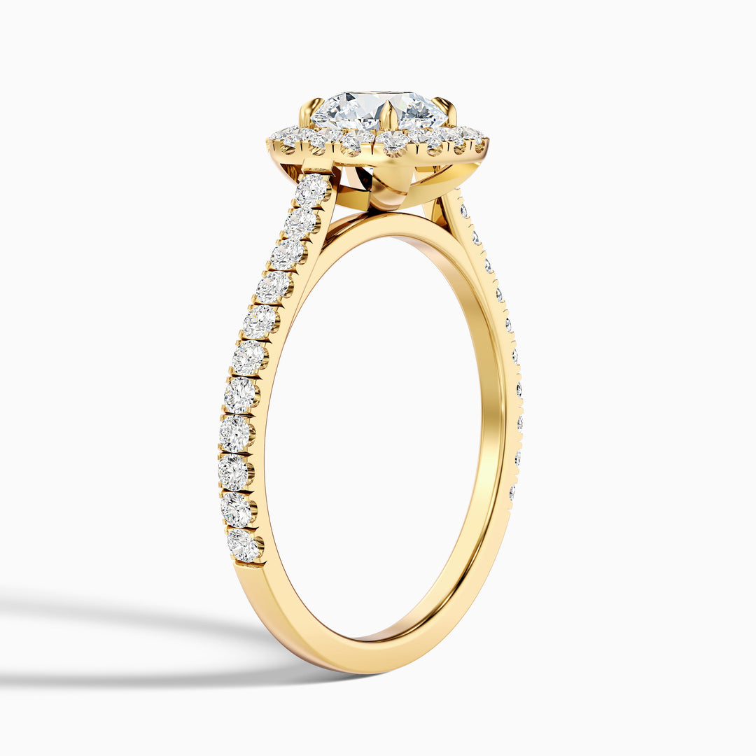 Nia 4 Carat Round Halo Pave Lab Grown Engagement Ring in 10k Yellow Gold - Detail View