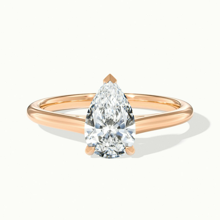 Avi 3 Carat Pear Shaped Solitaire Moissanite Diamond Ring in 14k Rose Gold