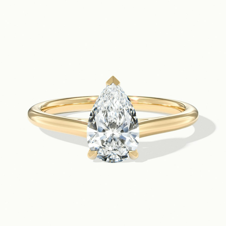 Avi 2 Carat Pear Shaped Solitaire Moissanite Diamond Ring in 14k Yellow Gold