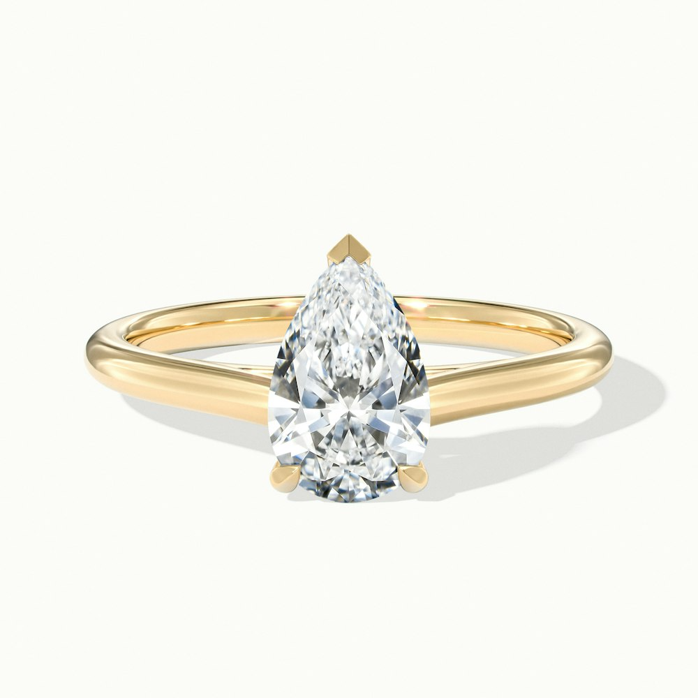 Dion 10 Carat Pear Shaped Solitaire Moissanite Engagement Ring in 18k Yellow Gold