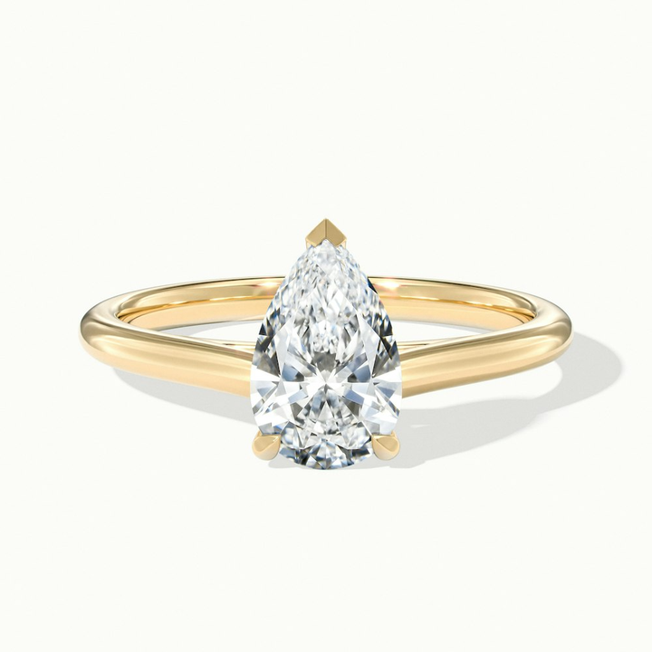 Avi 1.5 Carat Pear Shaped Solitaire Moissanite Diamond Ring in 14k Yellow Gold