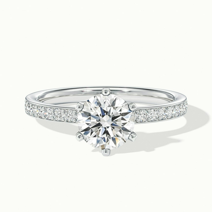 Eden 3 Carat Round Solitaire Pave Moissanite Engagement Ring in 14k White Gold