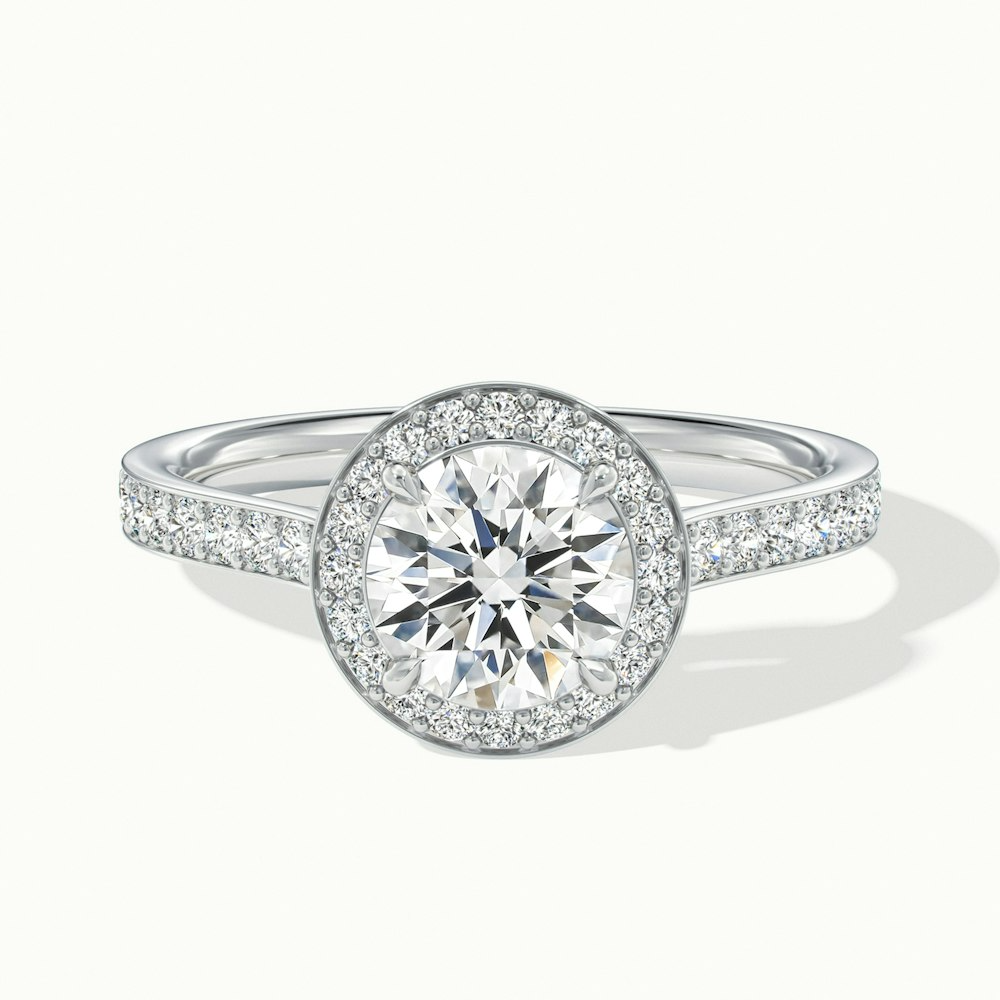 Jessy 5.5 Carat Round Halo Pave Moissanite Engagement Ring in 14k White Gold